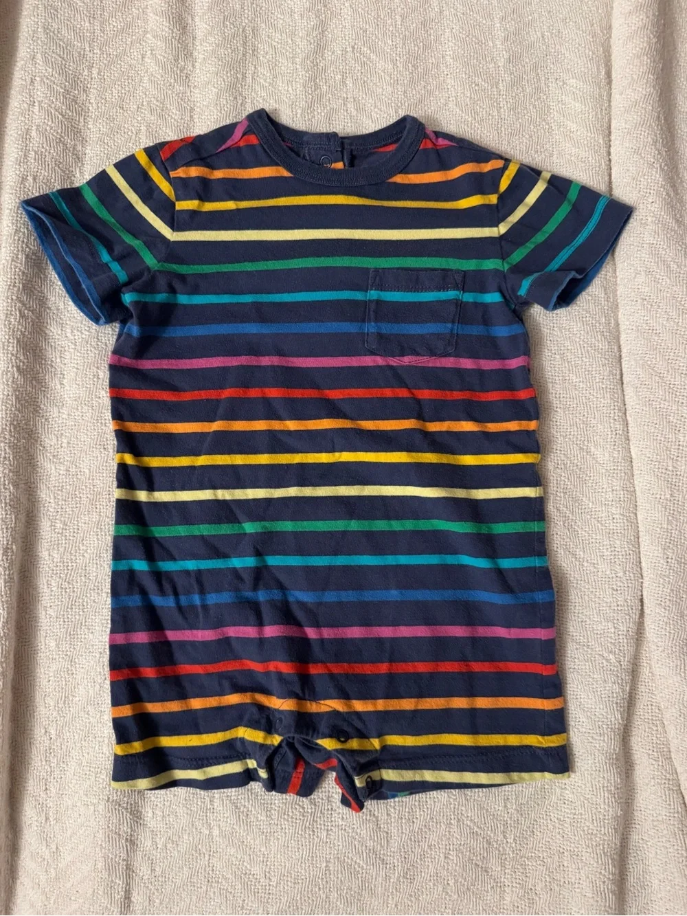 Primary | 12-18 months, Navy Rainbow Stripe Short Romper